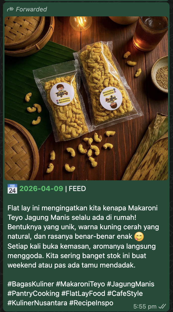 WhatsApp post — food review by Bagas Kuliner